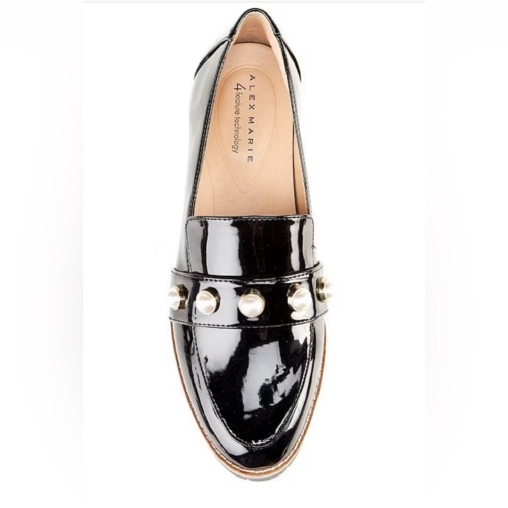 🔳 Alex Marie 🔳 Black Patent Leather Loafers with Pearl Accents  Size 9.5 - Picture 2 of 13
